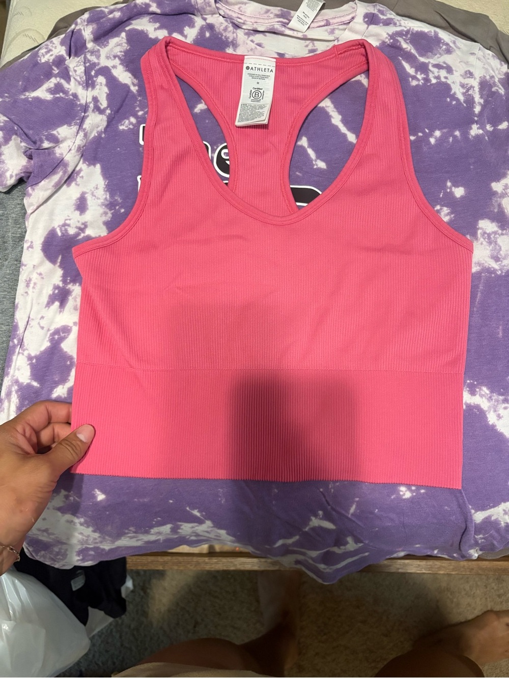 Athleta Hot Pink Ribbed Racerback Crop Tank